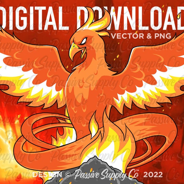 Original Fire Phoenix Bird SVG Artwork - PREMIUM Immortal Greek Mythology Png and Svg Design with Instant Digital Download