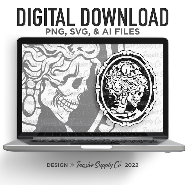 Original Victorian Skull Cameo SVG Artwork - PREMIUM Skeleton Tattoo Flash Skull Png Cameo Silhouette Svg Design Instant Digital Download