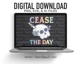 Originele schattige schedel SVG artwork - PREMIUM grijp de dag Julius Casesar Skeleton Png en Svg Design met Instant Digital Download