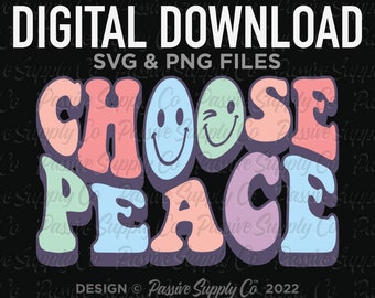 Kies Peace Retro Hippie SVG Artwork - PREMIUM Inspirerende Shirt Positivity Png en Svg Design met Instant Digital Download
