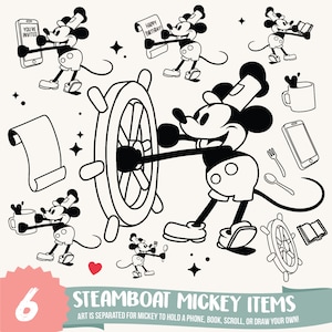 Steamboat Mouse SVG Artwork 6 PACK - PREMIUM Willie Mouse Png Svg Design Instant Digital Download - Steamboat Mickey Svg, Mickey Dxf, Jpeg