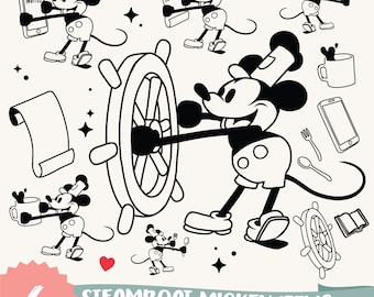 Steamboat Mouse SVG Artwork 6 PACK - PREMIUM Willie Mouse Png Svg Design Instant Digitale Download - Steamboat Mickey Svg, Mickey Dxf, Jpeg
