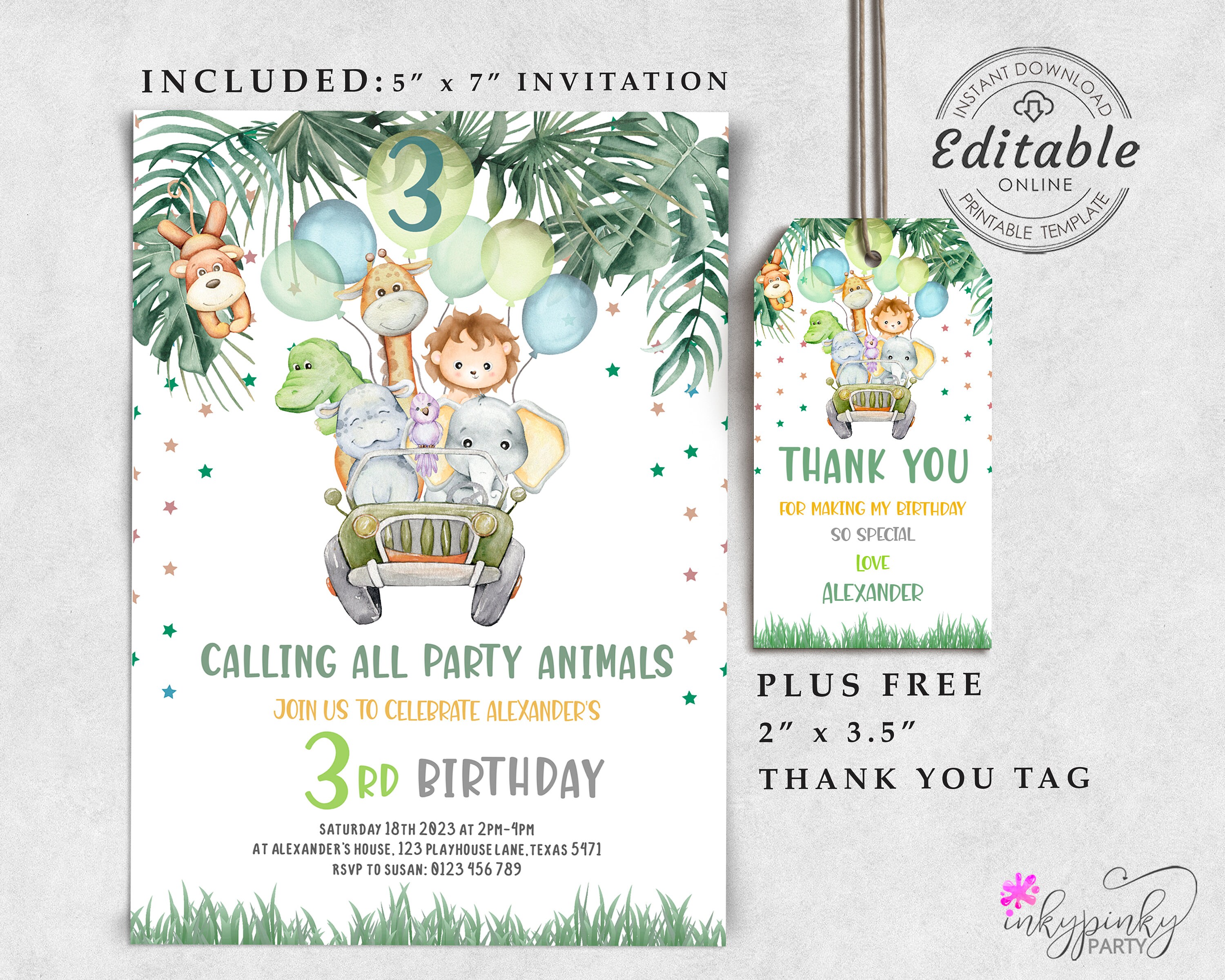 Editable Safari Birthday Party Invitation Wild One 1st Etsy