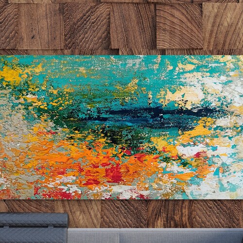 Oversized Wall Art Orange and Blue Abstract Painting Oil Etsy