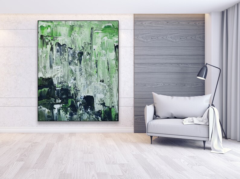 Green Minimalism Painting Green Canvas Wall Art Green Etsy UK