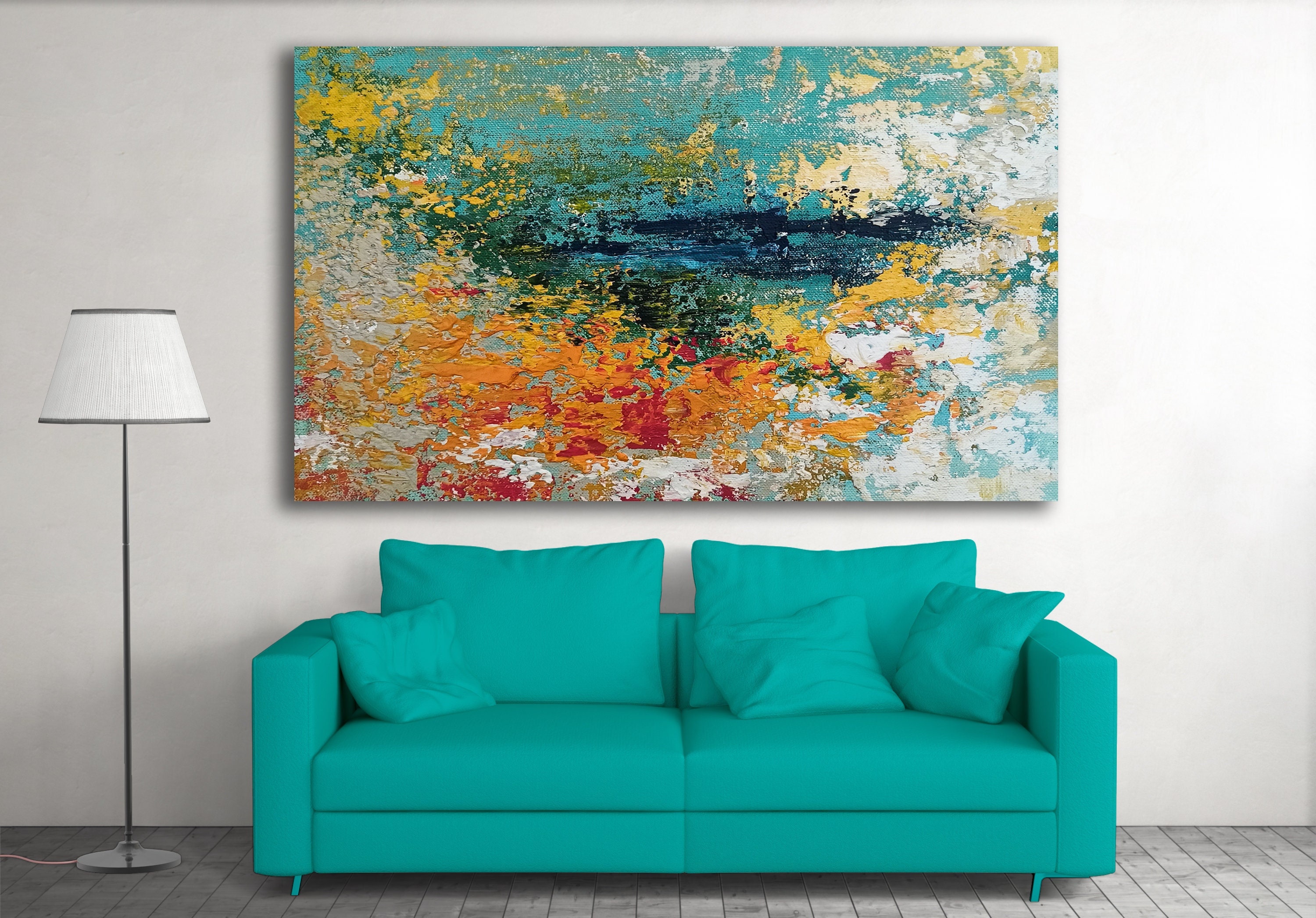 Oversized Wall Art Orange and Blue Abstract Painting Oil Etsy