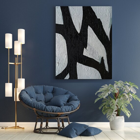 Black and White Minimalist Painting Black and White Abstract Etsy