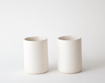 Ceramic Espresso Cup Set of 2 / Minimal / 90 ml White Glazed