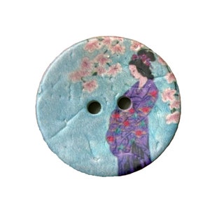 Coconut buttons with Geisha print, 2 sizes, special buttons