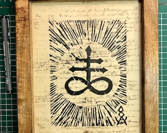 Linogravure de la croix du Levithan