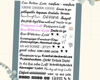 DIN A4 - Tattoofolie /Wasserschiebefolie - Spaß u.Gute Laune 1.-3./Kaffee-Mix/Eine Portion Feenstaub Schriftzüge & Motive - Set 1-für Kerzen