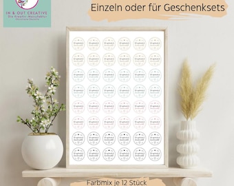 Aufkleber „3D-gedruckt & handveredelt“, deutsch, rund, Ø 3cm - Hinweissticker für 3D-Druck Produkte, Geschenksets u. Handmade Verpackungen