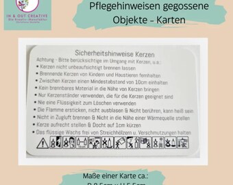 Sicherheitshinweise Karten für Kerzen & gegossene Objekte – Pflegehinweise (GPSR)
