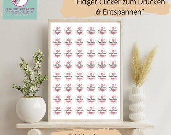 Aufkleber Fidget Clicker verschiedene Designs, rund Ø 3 cm – Kennzeichnung für deine Produkte & Verkauf, Kurzfassung Fidget Clicker