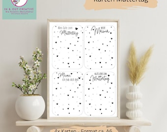 Muttertag Karten | PDF Druckvorlage A4 | Download | 4 Karten zum Ausdrucken | DIY Karten Geschenk | inklusive Gewerbelizenz