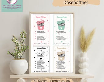 Einlegerkarten für Dosenöffner | PDF Druckvorlage A4 | 4 Karten zum Ausdrucken | DIY Karten für Dosenöffner | Download | inkl. Gewerbelizenz