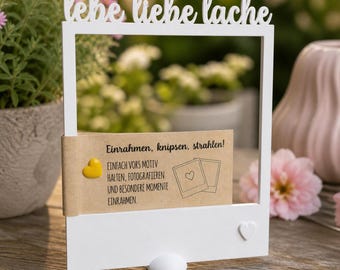 Fotorahmen Polaroid Stil Lebe Liebe Lache Sprüche – 3D Druck Bilderrahmen, Sofortbild Rahmen, Retro Sofortbild Stil, Selfie Fotoprop Deko