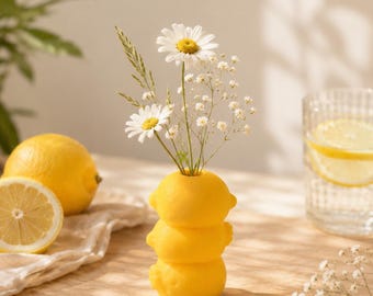 Zitronen Vase mit kleiner Öffnung – sommerliche maritime Deko aus 3D-Druck, Zitronen Vase, Sommerdeko, mediterrane Deko, Zitronendeko
