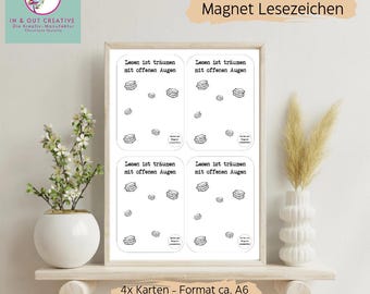 Magnet Lesezeichen Karten | PDF Druckvorlage A4 | 4 Karten zum Ausdrucken | Download | DIY Karten Lesezeichen | inklusive Gewerbelizenz