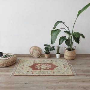 3x4 Vintage Area Rug, Oushak Rug, 3x4 Mini Rug,Anatolian Rug, 3x4 Turkish Rug,Natural Rug, Handknoted Rug, Wool Rug, Antique Rug, 882