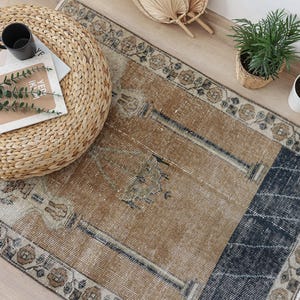 3x4 Anatolian Rug,Natural Rug, Small Size Rug, Turkish Mini Rug,3x4 Oushak Rug, 3x4 Mini Rug, Door Mat Rug, 3x4 Vintage Rug, Turkish Rug,414