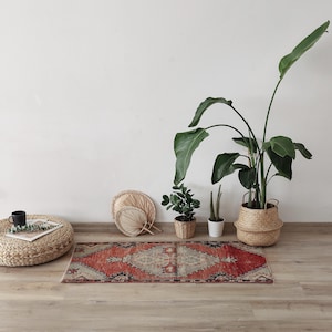 Handmade Wool Rug, Turkish Mini Rug, Vintage Mini Rug, Oushak Mini Rug, Mini Rug, Door Mat Rug, 2x4 Natural Rug,2x4 Rug, Wool Door Mat, 854