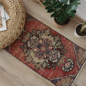 Bohemian Rug 1x3, Natural Rug, Small Size Rug, Turkish Mini Rug,1x3 Oushak Rug, 1x3 Mini Rug, Door Mat Rug, 1x3 Vintage Rug, Turkish Rug,712