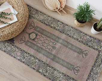 2x4 Turkish Rug, 2x4 Boho Rug, Turkish Vintage Rug, Vintage Rug, Small Size Rug, Oushak Rug, Anatolian Rug,Natural Rug,Soft Turkish Rug,373