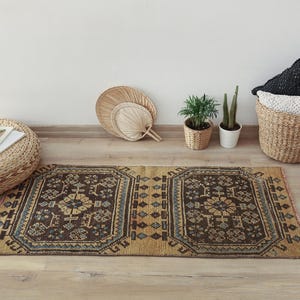 Handmade Wool Rug, Turkish Mini Rug, Vintage Mini Rug, Oushak Mini Rug, Mini Rug, Door Mat Rug, 2x4 Natural Rug,2x4 Rug, Wool Door Mat, 241