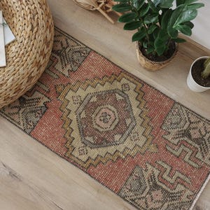Bohemian Rug 1x3, Natural Rug, Small Size Rug, Turkish Mini Rug,1x3 Oushak Rug, 1x3 Mini Rug, Door Mat Rug, 1x3 Vintage Rug, Turkish Rug,698