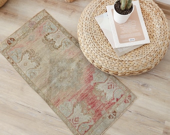 Door Mat Vintage, Door Mat Turkish, Door Mat Oushak, 1x3 Turkish Rug,1x3 Vintage Rug,Mini Rug,Door Mat Rug,Small Rug,1x3 Handmade Rug, 511