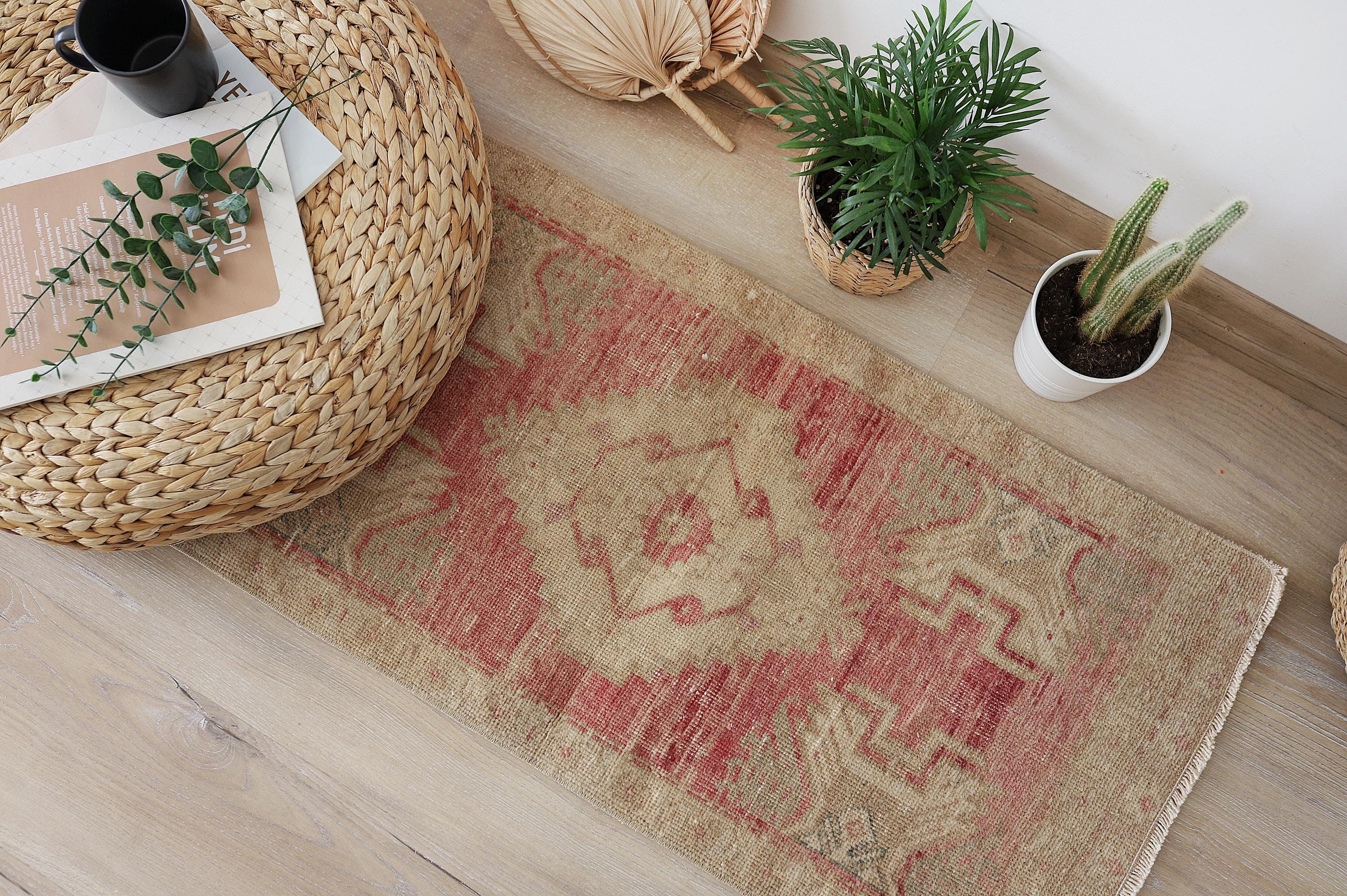 Vintage Mini Rug, 2x3 Door Mat Rug, Turkish Mini Rug, Oushak Mini Rug, 2x3 Anatolian Rug, 2x3 Mini Rug, Wool Door Mat, Soft Door Mat, 393