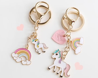 Cute Unicorn & Rainbow Keychain, Adorable Heart Horse Accessory, Hand Painted Teen Girl Charm, Unique Cute Bag Pendant for Her, GF, Mother