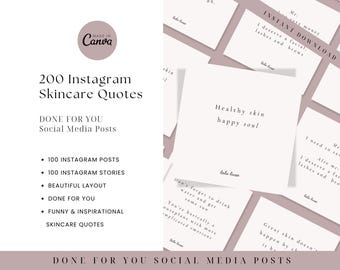Skincare Instagram Templates, 200 Skincare & Beauty Quotes for Estheticians, Canva Social Media Posts