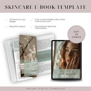 Editable Skincare Ebook Template Beauty E-Book Skincare Guide Lead Magnet for Skincare Business Digital Skincare Products Beauty Workbook