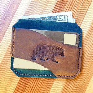 Portefeuille en cuir compact cartes fines et espèces empreinte d'ours de ménage