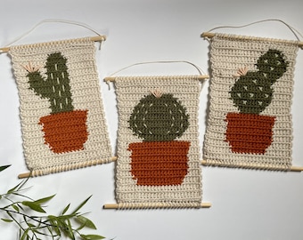 Crochet Pattern | Cactus Wall Hangings | Set of 3