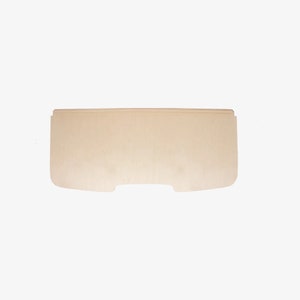 May include: A beige shelf board with a curved front edge and two cutouts in the back.