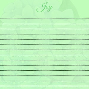 Página imprimible de notas decorativas con temática cristiana "Alegría" / 8,5 x 11 pulgadas / Hoja rayada / Individual / Descarga digital