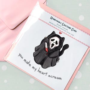 Carte Tu fais crier mon coeur / Carte de petit ami / Carte d'Halloween / Carte faite main 6 x 6 / Carte drôle / Carte d'anniversaire