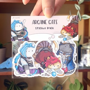 Pack d'autocollants en vinyle Chats arcanes | Lot de 8 autocollants en vinyle faits main | Pack d'autocollants chat science-fiction | Pack d'autocollants chat | Stickers chat