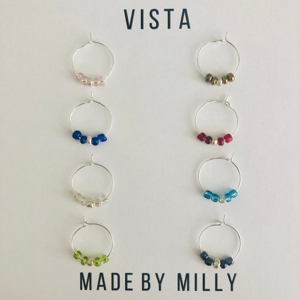 Wine Charms - VISTA range 20mm coloured seed glass silver plated, perfect stocking fillers, gifts for hen's nights or Mother's Day.