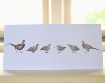Tarjeta de felicitación con aves de caza