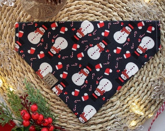 Navy blue Snowmen, candy cane, Christmas stocking dog bandana "DO YOU WANT to build a snowman?" // cute christmas holiday bandana for pets