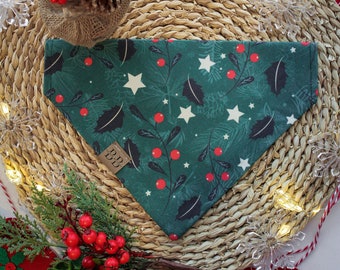 Mistletoe Christmas Dog Bandana "KISS ME UNDER the mistletoe" // Christmas spruce, wreath holiday bandana for pets