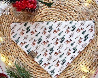 White Christmas Reindeer Forest Dog Bandana "CHRISTMAS TREE FARM" // cute christmas bandana for pets, forest animal holiday dog bandana