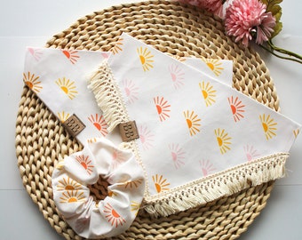 Sun/sunshine dog bandana for spring and summer "Sunshine March" // sun set, sun shine fringe bandana, pet spring accessory