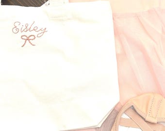 Mini Canvas tote, Hand embroidered, Ballet bag