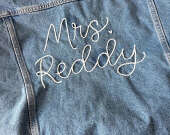 Custom hand embroidered Mrs. Denim Jacket