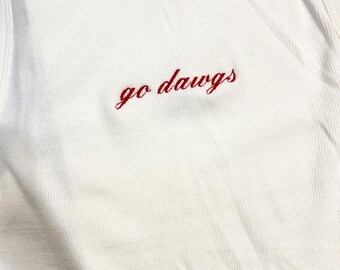 go dawgs embroidered tank, uga fan tank top,